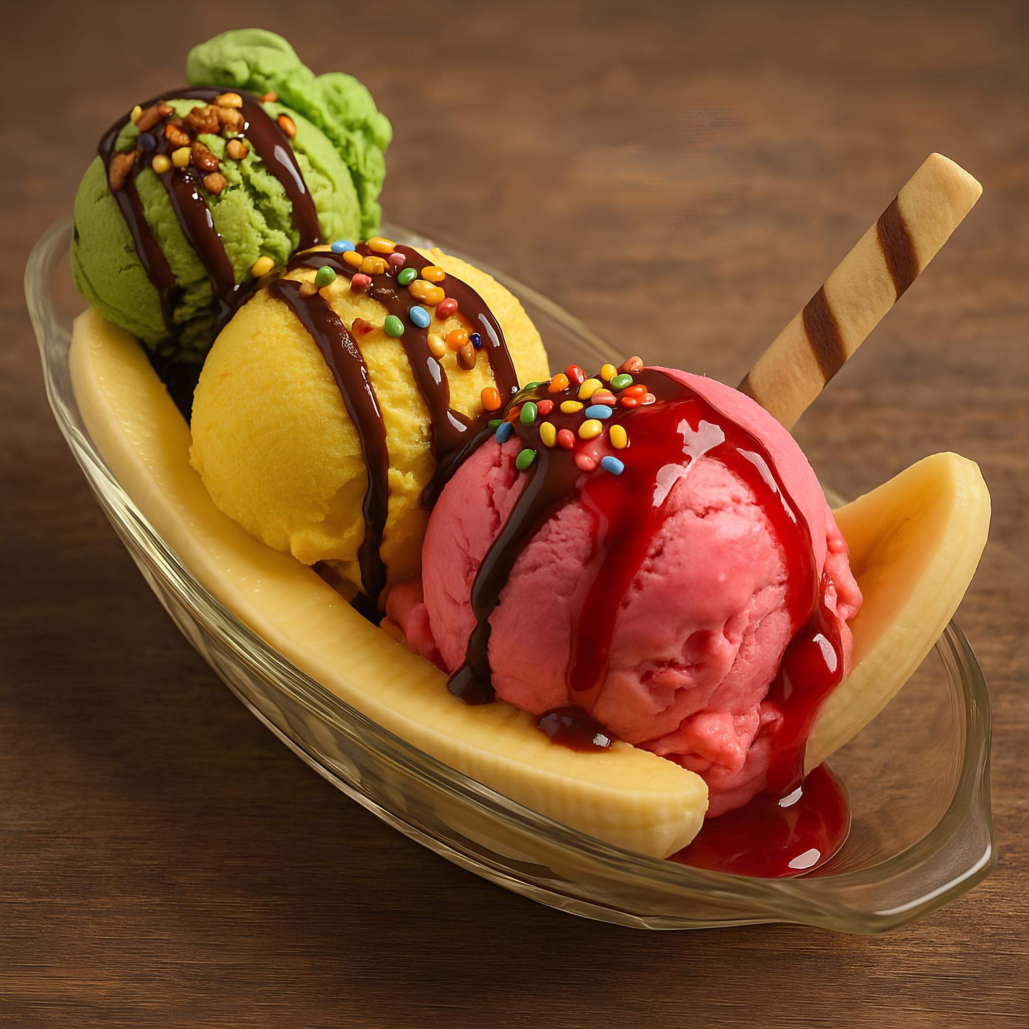 Una coppetta di gelato banana split.